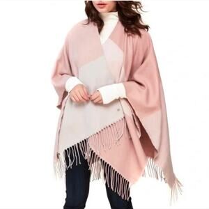 Soia & Kyo Pink & Cream Woven Fringed Scarfigan Shawl Wrap NEW Women's One Size